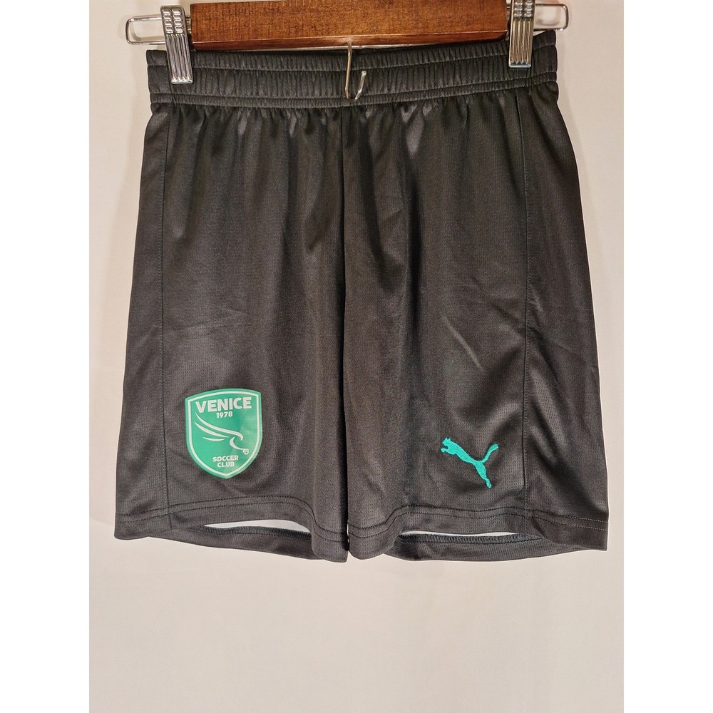 Puma Kids Venice Soccer Club Shorts Black Teal Athletic Training 605892 01 M